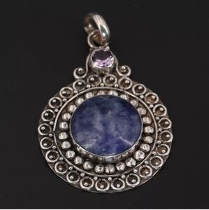 Vintage sterling silver amethyst and sodalite pebbled necklace‎ pendant. 11 gr.